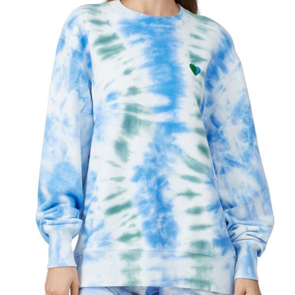 Tory Burch Blue Green Tie-Dye Heart Crewneck Sweatshirt